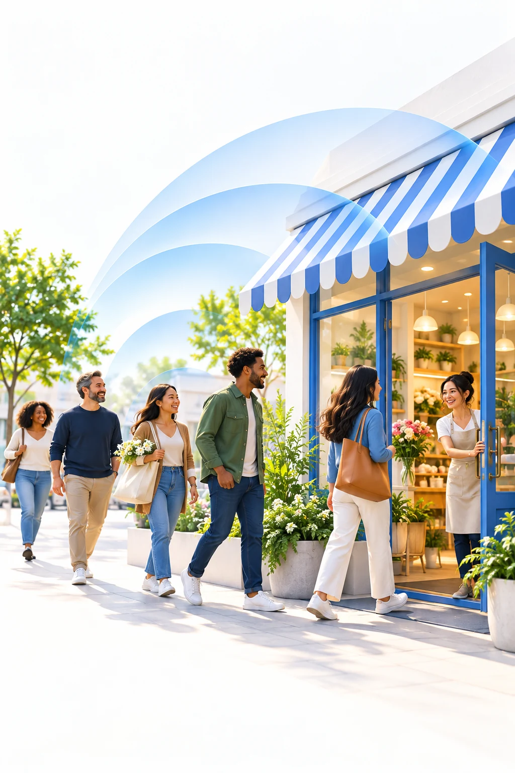 Customers visiting a neighborhood storefront